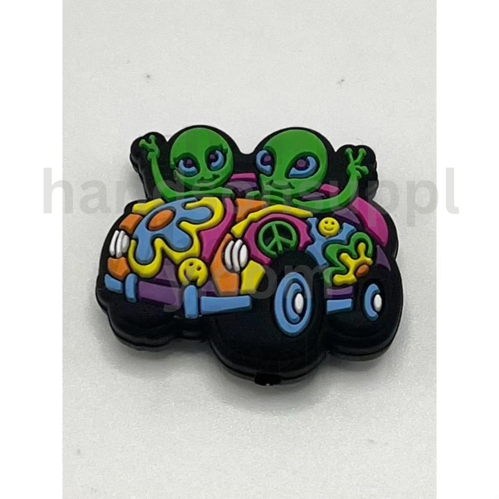 Green Toy Adventure with Peace Car Design Silicone Focal Beads
