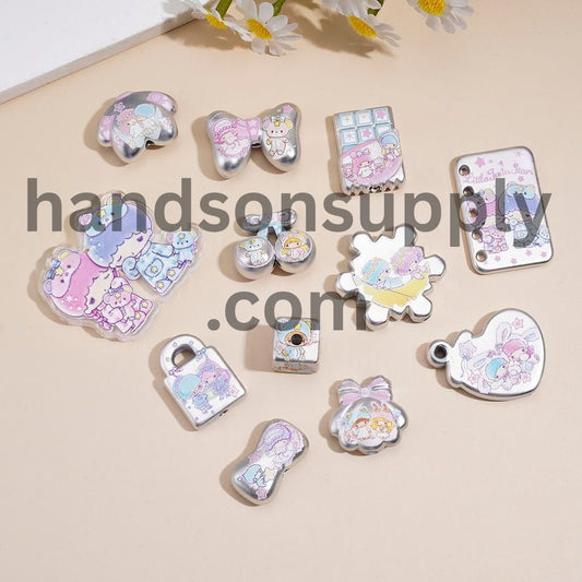 Acrylic Beads Pendants Twin Double Star Fairy Series, Various Shapes, Random Mix