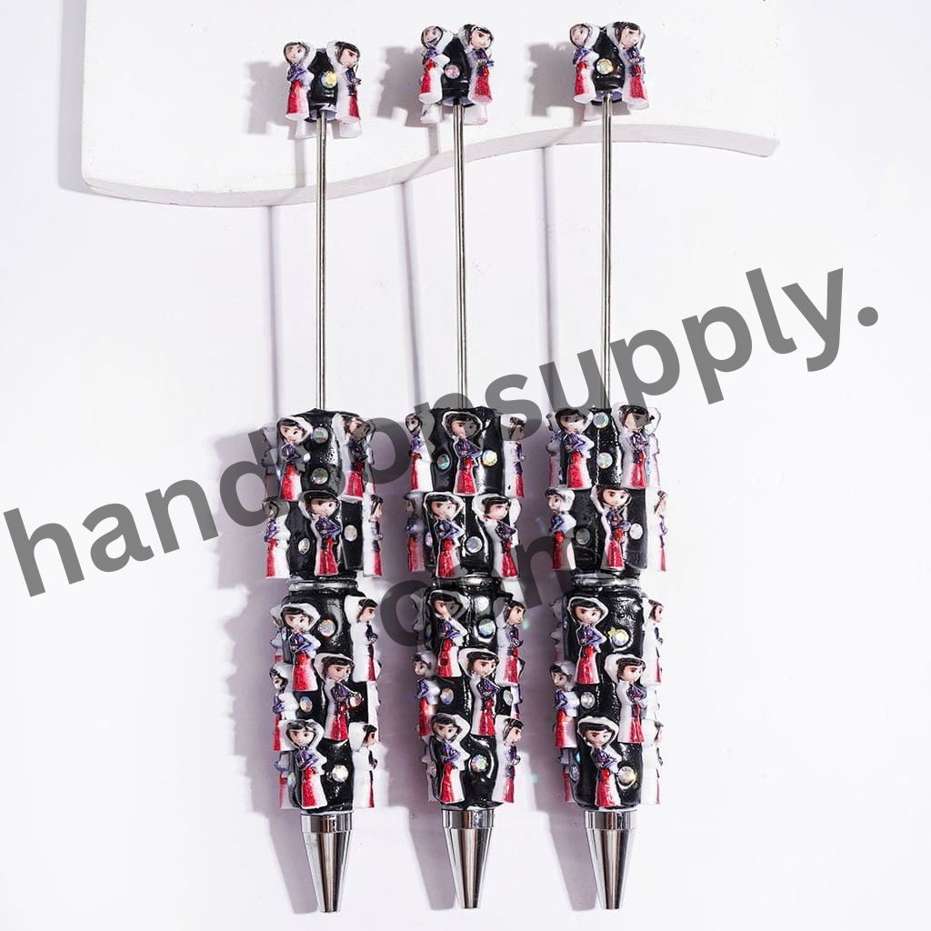 Playful Ghost Mother Character with Red, Black & White Outfit and Sparkling AB Rhinestones Beadable Clay Pen