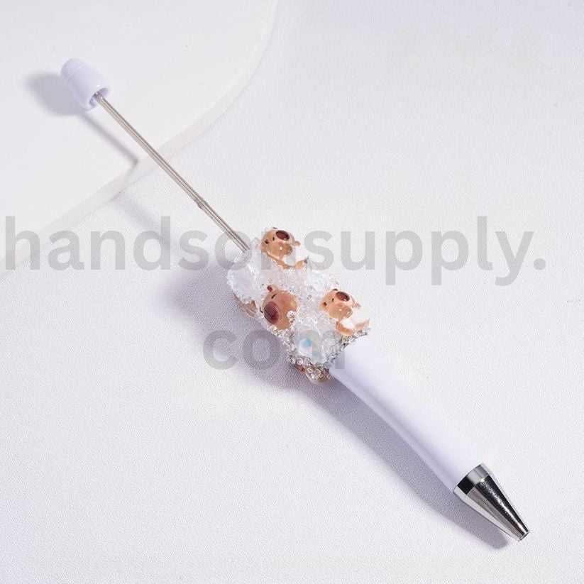 Kawaii Cute Beadable Pen with Clear Shiny Hearts and Cartoon Characters Micke Winni the Pooh Alie To Lots Bear James P. Sulliva