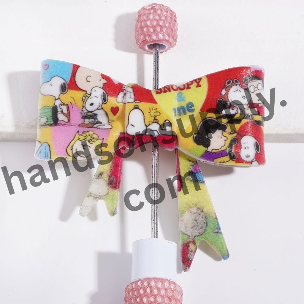 UV-Printed Beagle Dog & Little Boy Family Character Design Soft Bowtie Shape Silicone Focal Beads, 53*59MM