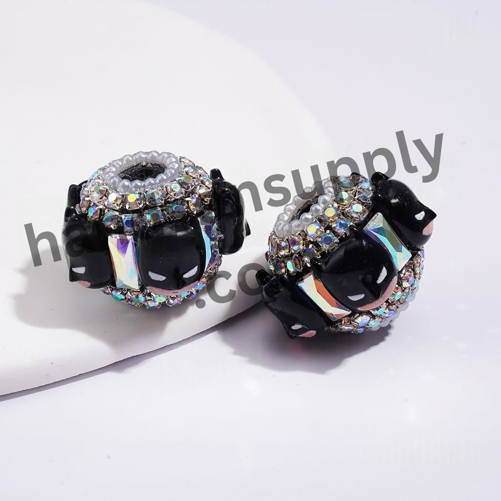 Superhero Character Handmade Acrylic Beads with Clear Rhinestone Chain & AB Crystal Spacer, 22MM, Multi Colors Random Mix