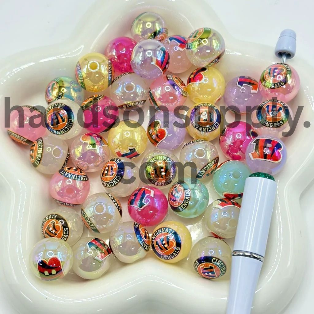 Round Jelly Color USA American Football Team Sports Acrylic Beads, 16MM