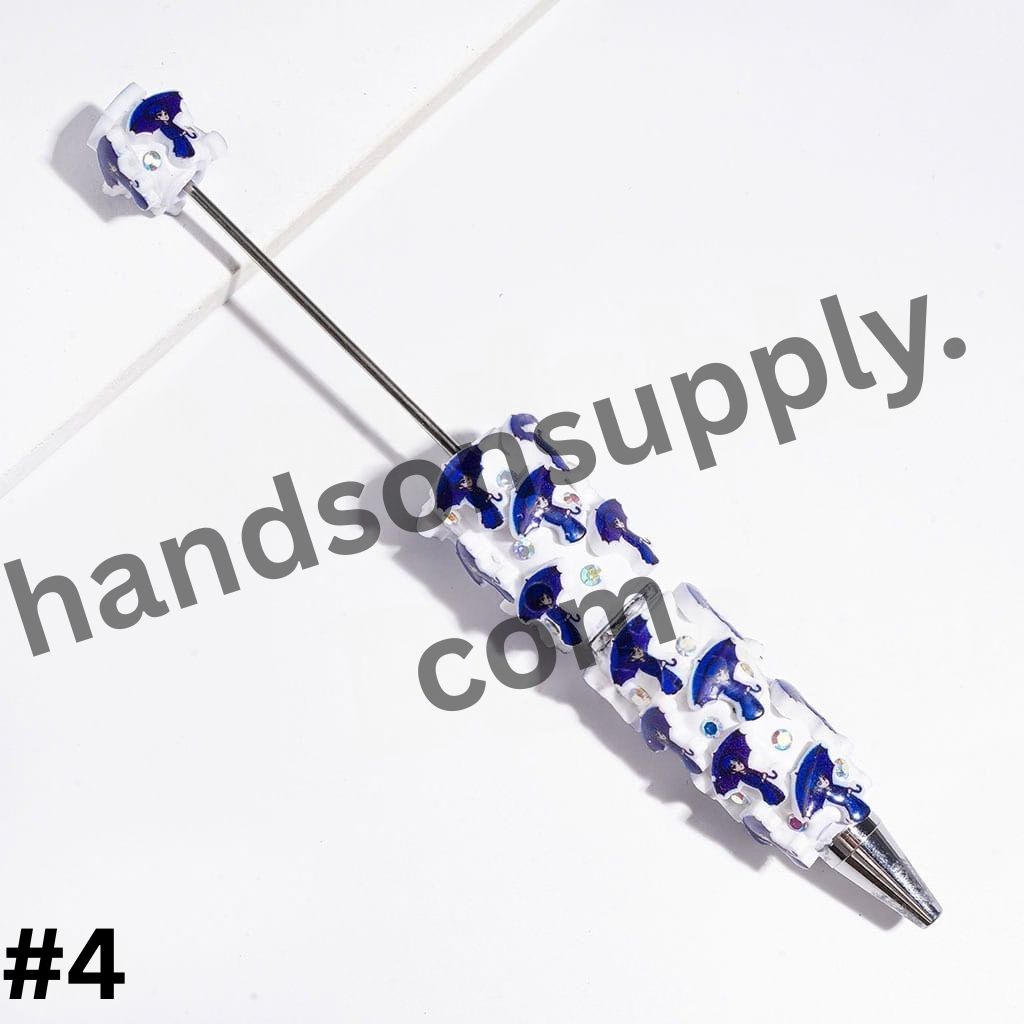 Spooky Iconic Horror Comedy Character American Transnatural Designs, Blue Series with Sparkling AB Rhinestones Beadable Clay Pens, Random Mix