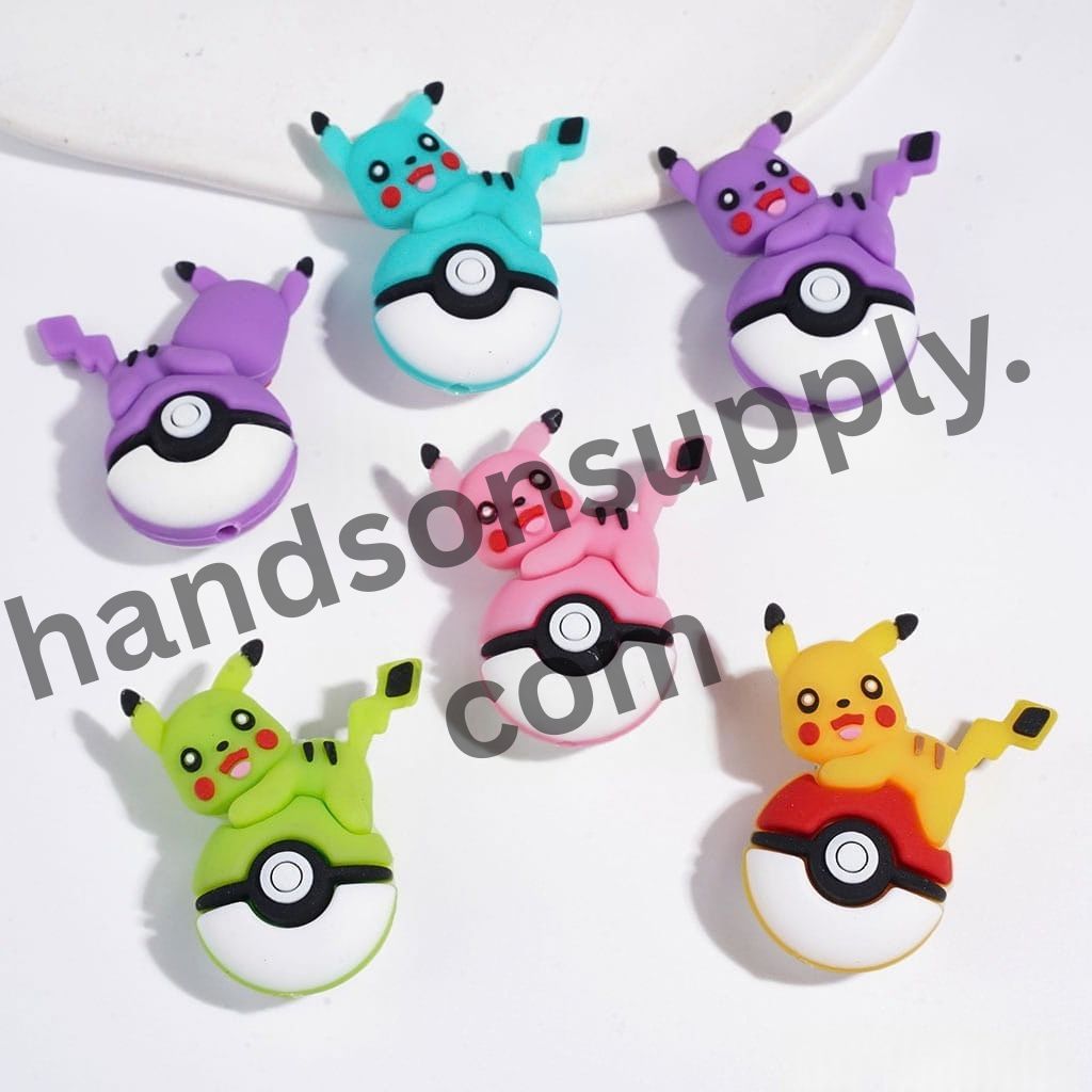 3D Small Electric Monster Character Resting on Magic Ball Silicone Focal Beads, 30*38MM Multi-Color