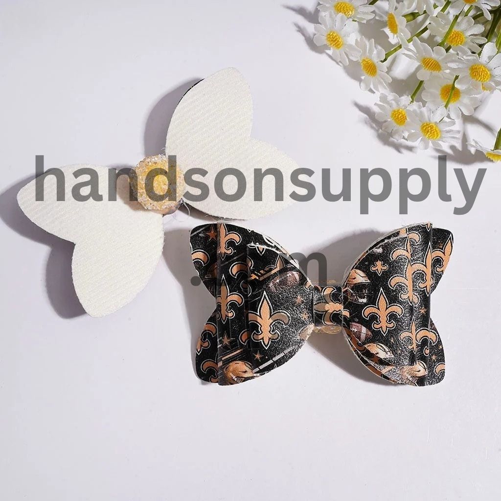 Sporty USA Football Team Pattern Printed Fabric Bowtie with Sparkling AB Rhinestone & Clear Ball Chains Acrylic Sugar Beads