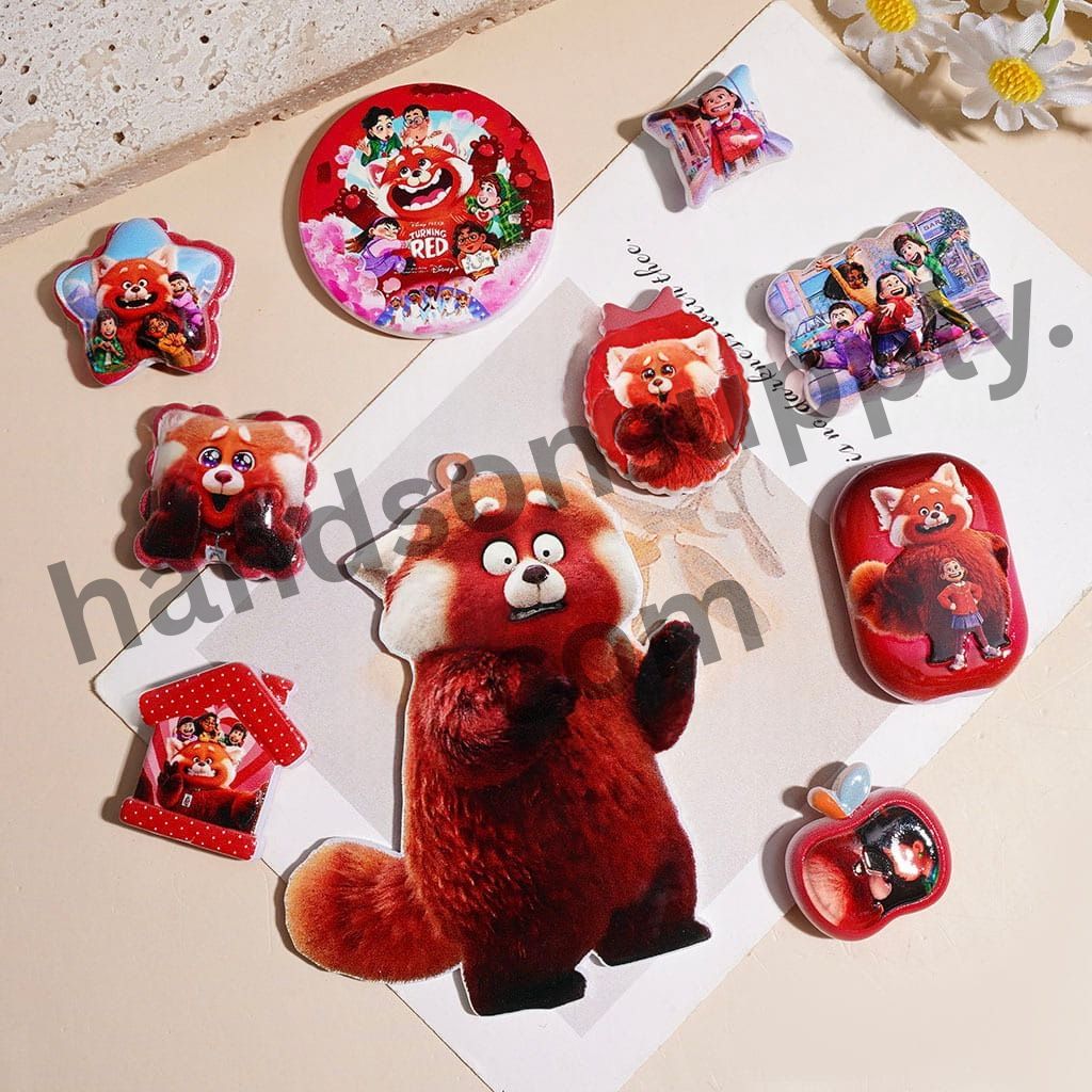 Whimsical Red Raccoon Family Series Acrylic Beads & Pendants, Assorted Shapes, Random Mix