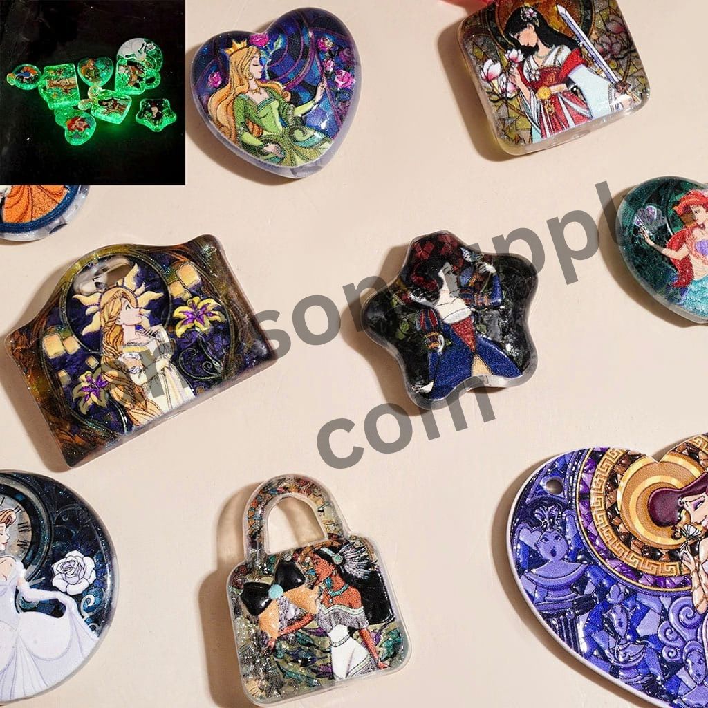 Luminous Retro Princess Character Series with Glitter Stained-Glass Style Acrylic Beads & Pendants, Random Mix