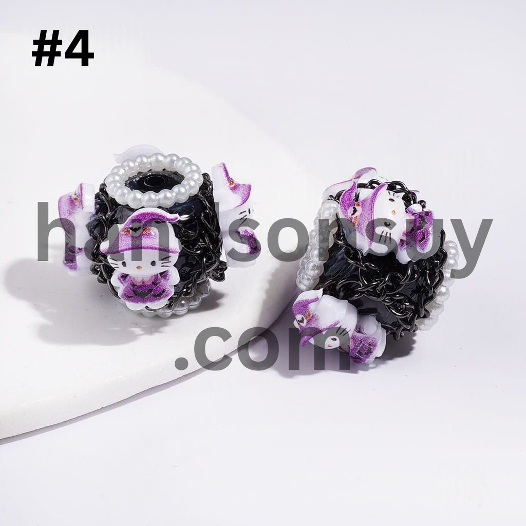 Hand-Made Acrylic Beads Halloween Cute Cat Character Series, w White Pearl & Gun Black Chains, 20MM Multi Colors