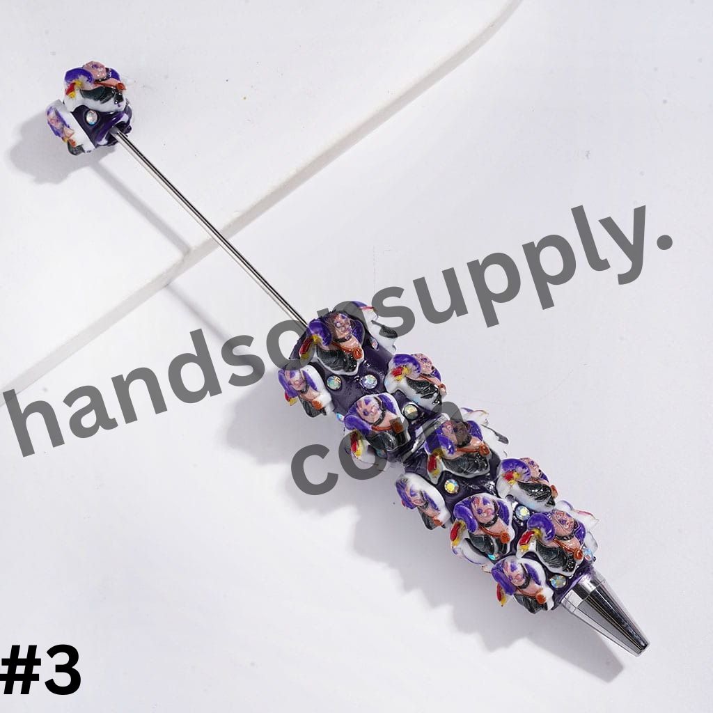 Cute Monster Character Series Design with Sparkling AB Rhinestones Beadable Clay Pens