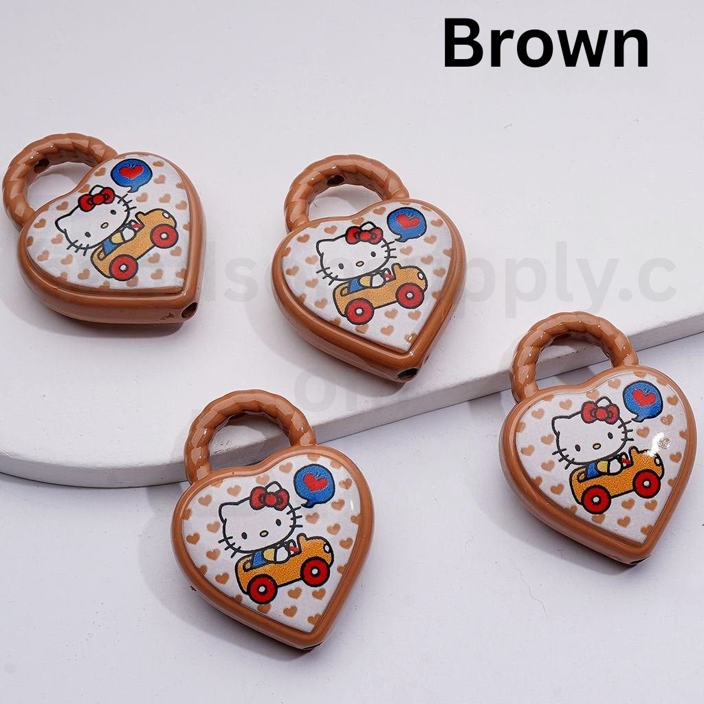 Cute Heart Shape Hand Bag Cute Cat Character Topic Acrylic Beads, 39*30MM
