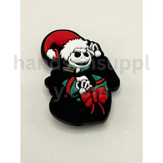 Christmas Jack Character with Red Ribbon Bowtie Festive Theme Silicone Focal Beads