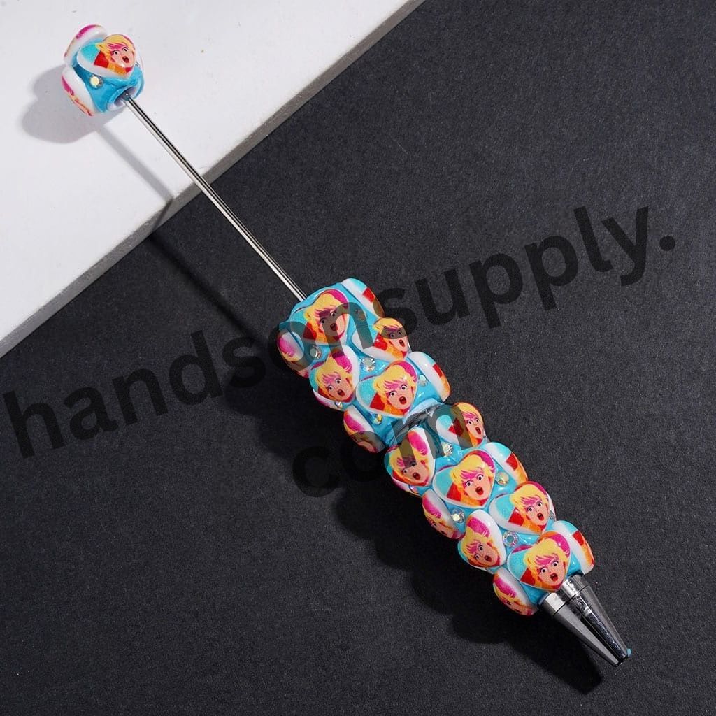 Charming Fashion Doll with Heart & Surprised Expression, Sparkling AB Rhinestone Design Beadable Clay Pen