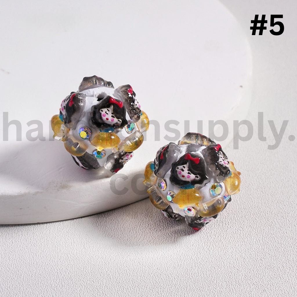 Cute Disney Royal Girl Snow Whit Mermai Tian Rapunze Auror Cinderell Arie with AB Rhinestones Round Clay Beads 20MM