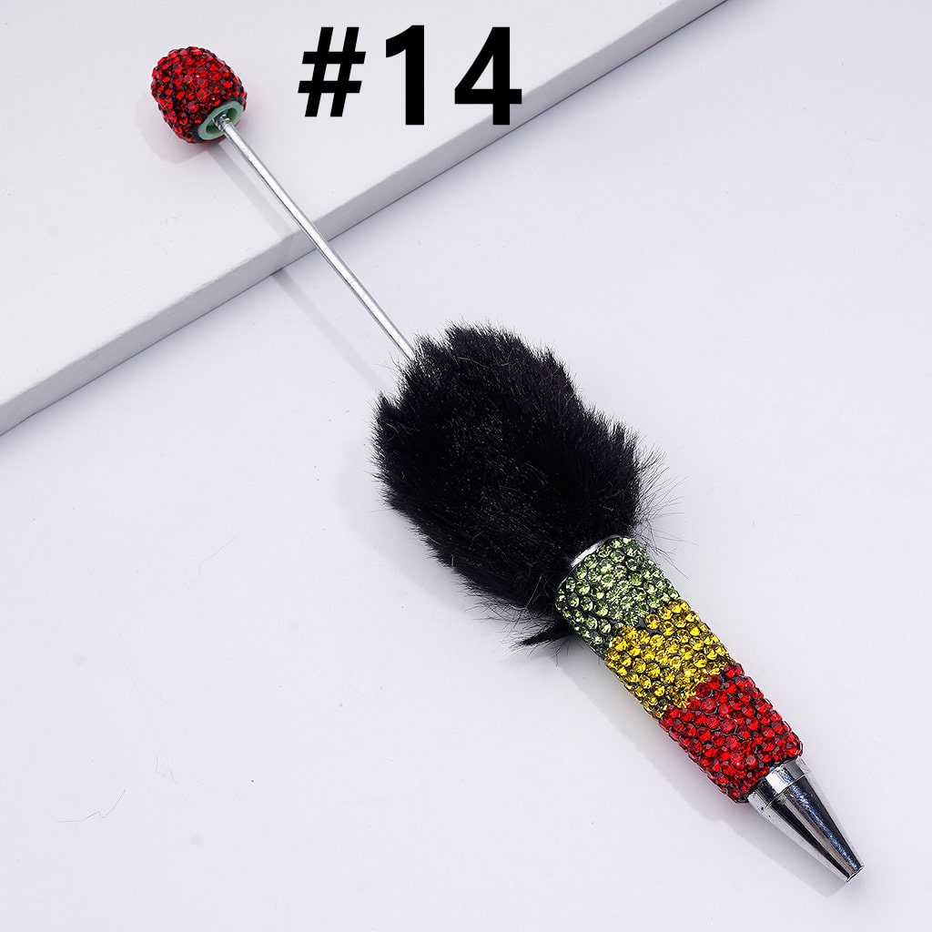 Pom Pom Beadable Clay Pens Covered with Shiny Green Yellow Red Rhinestones Along the Entire Pen