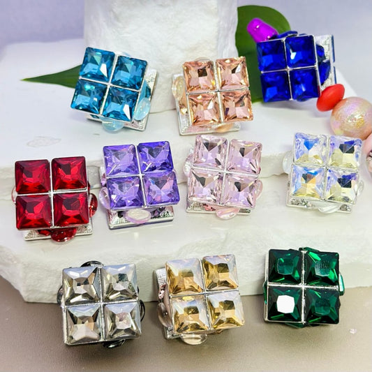 Silver Alloy Bling Bling Fancy Four Squares with Colorful Rhinestones, Clay Beads, and Oval Pearls, Around 21*21mm