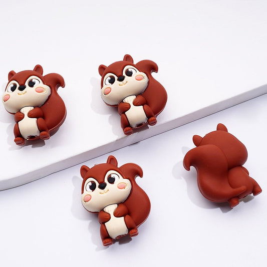 3D Little Cute Squirrels Silicone Focal Beads