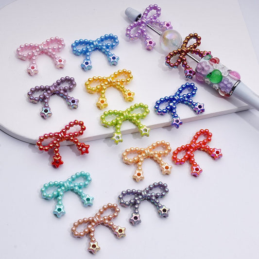 Pearl Bowknot & Star Ring Acrylic Beads – UV Coated Solid Colors, 23x33MM Craft Embellishments