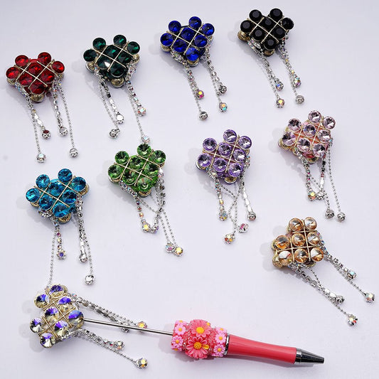 Gold Alloy Heart Fancy Exquisite with Shiny Rhinestones Chains Pendants Glitter Flowers and Decorative Clay Beads Around 34*28*18MM