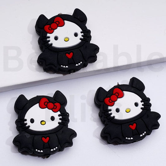Cute Adorable Character Cat in Black Bat Costume Halloween Silicone Focal Beads
