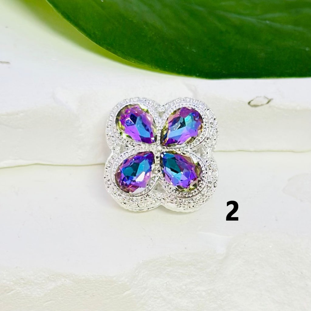 Fancy Exquisite Hollow Silver Alloy Four-Leaf Clover Beads with Colorful Shiny Rhinestones, Around 19*19mm