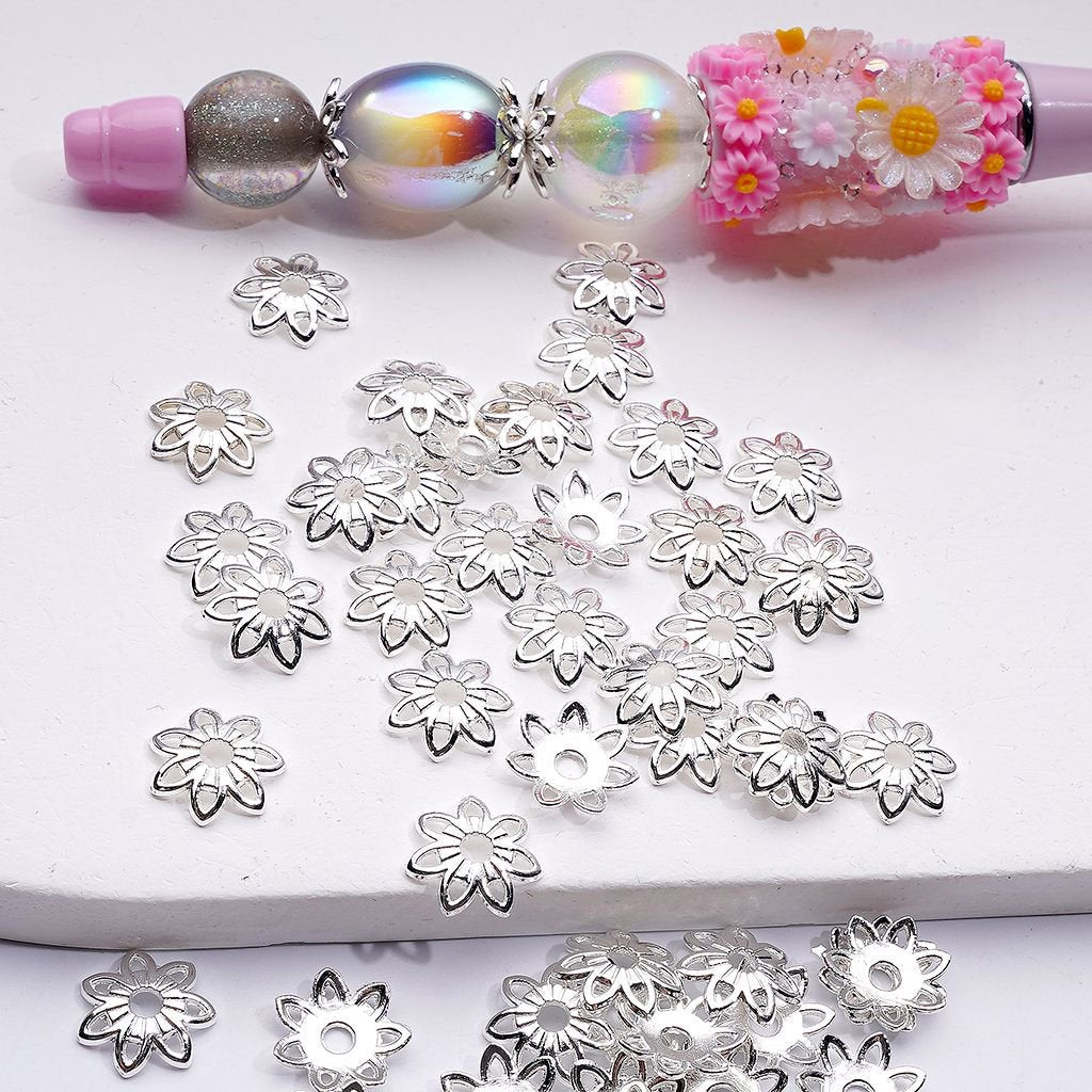 Elegant Seven-Petal Flower Bead Caps 10MM Silver Alloy Cages for Jewelry Making