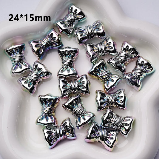 Geometric Heart Acrylic Beads – Holographic Silver Galaxy Polyhedral Design, Iridescent 20MM Accents"