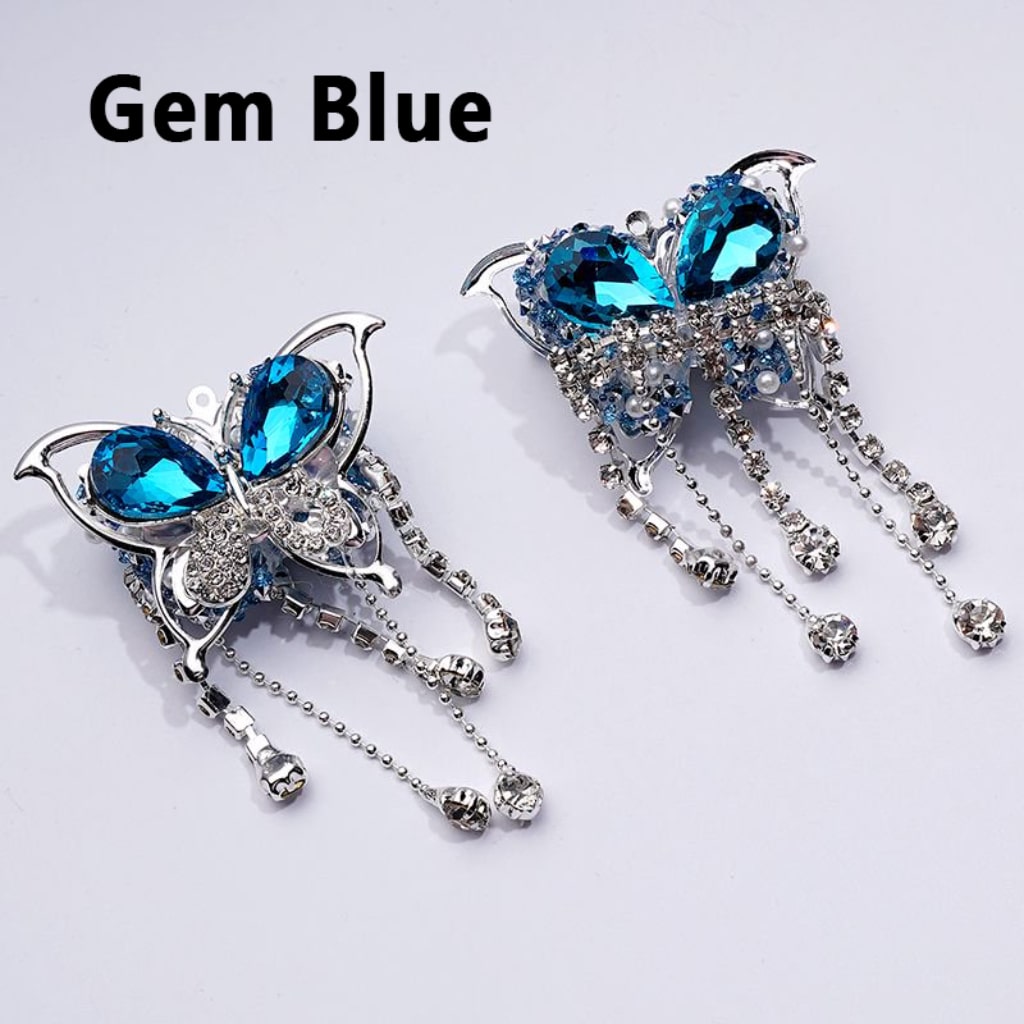 Glittering Silver Alloy Butterfly with Sparkling Rhinestones, Metal Chains & White Pearls Embellished with Sugar Acrylic Beads Approx. 40x60MM