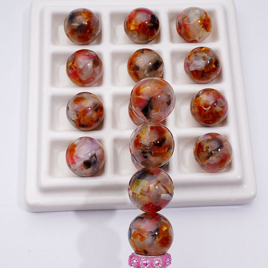 Vibrant Glitter Round Acrylic Beads with Colorful Broken Stone Details, 16MM Size
