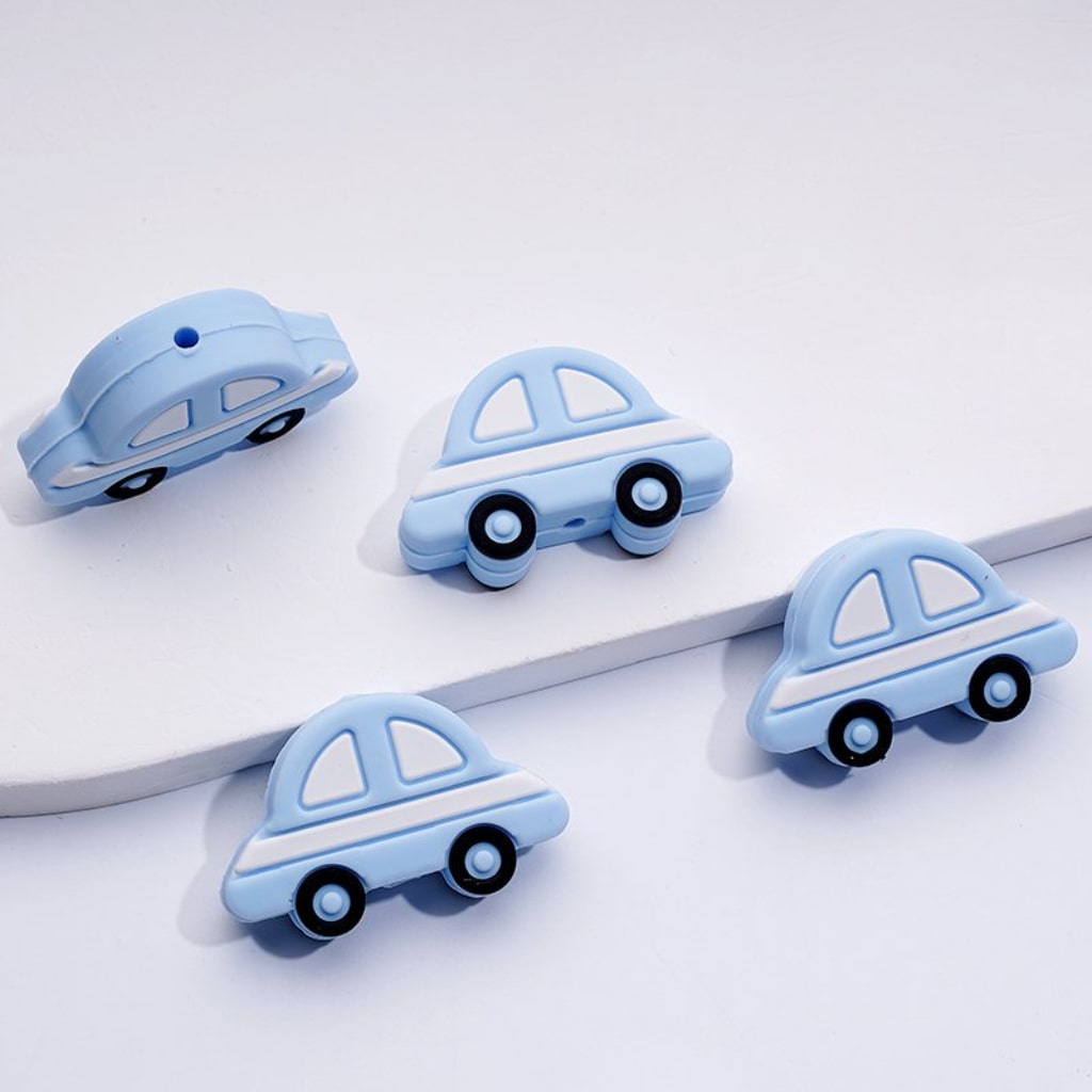 Blue Sedan Car Silicone Focal Beads Small Saloon Vehicle Design