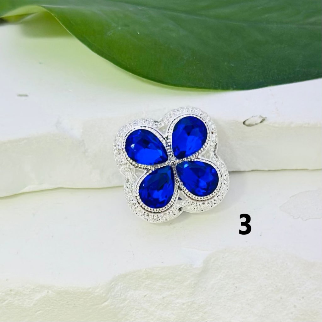 Fancy Exquisite Hollow Silver Alloy Four-Leaf Clover Beads with Colorful Shiny Rhinestones, Around 19*19mm