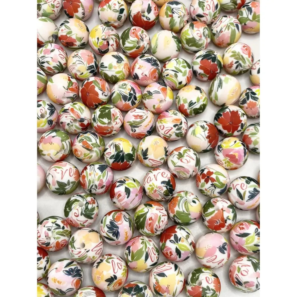 Round Printed Silicone Beads 15 mm