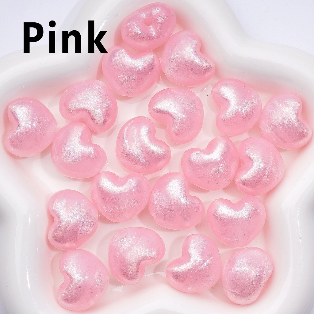 Glossy Multi-Color Heart Acrylic Beads – Vibrant Glitter Finish, Approx. 22 x 18MM