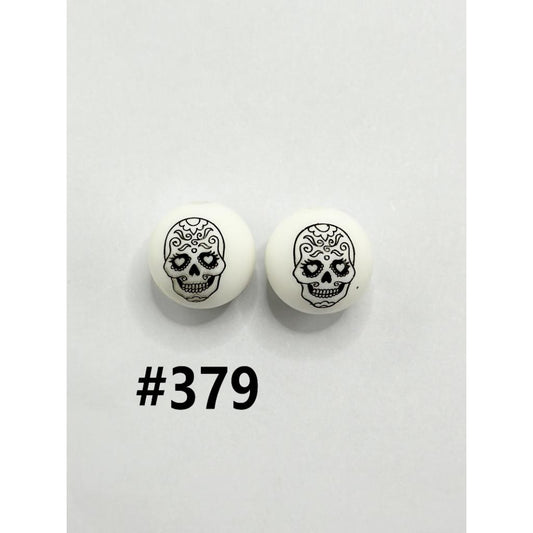 Printed Skull Number 379 Silicone Beads