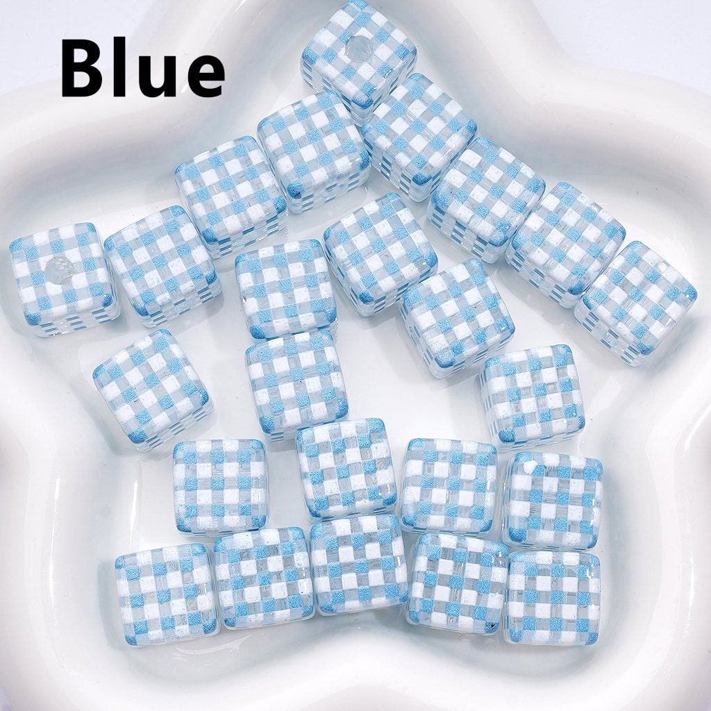 Pastel Checkered Cube Beads – Transparent Acrylic Squares, 14MM