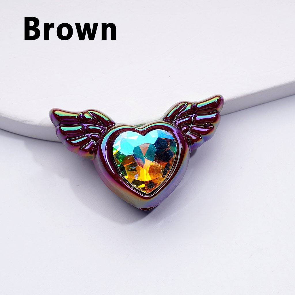 Radiant UV-Coated Acrylic Heart Beads with Elegant Angel Wings & Sparkling K9 Rhinestones, Approx. 40×26MM