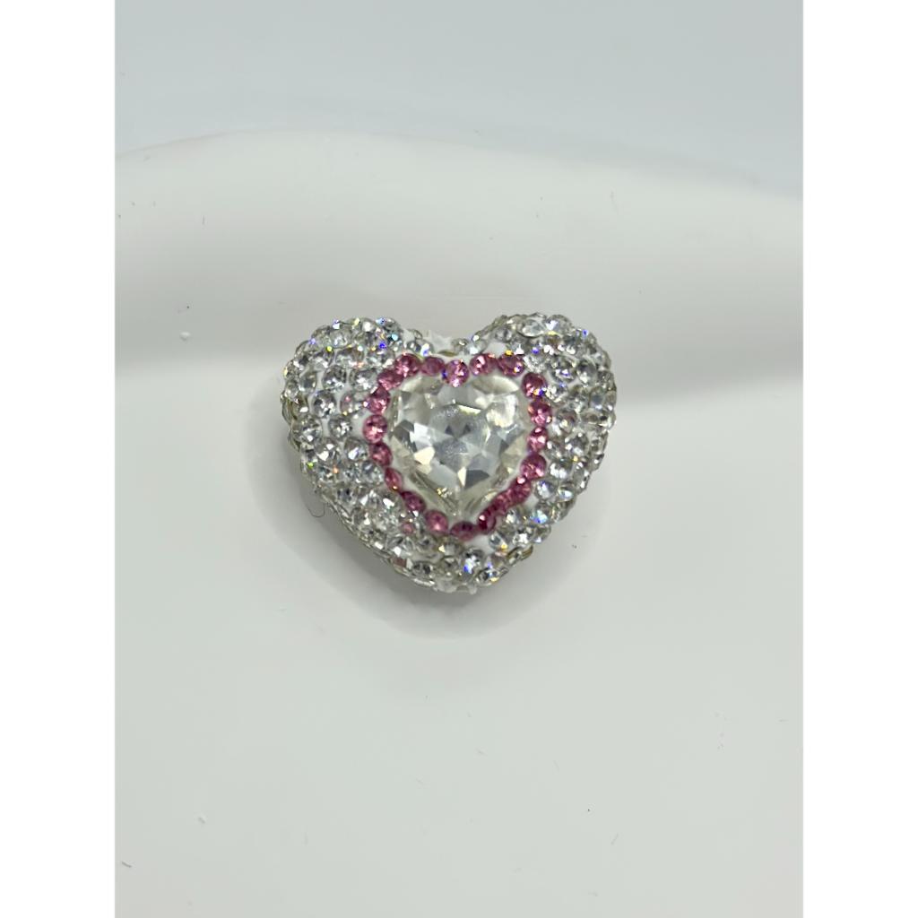 Sparkling Bling Bling Heart Clay Beads with Colorful Rhinestones, 20mm x 26mm