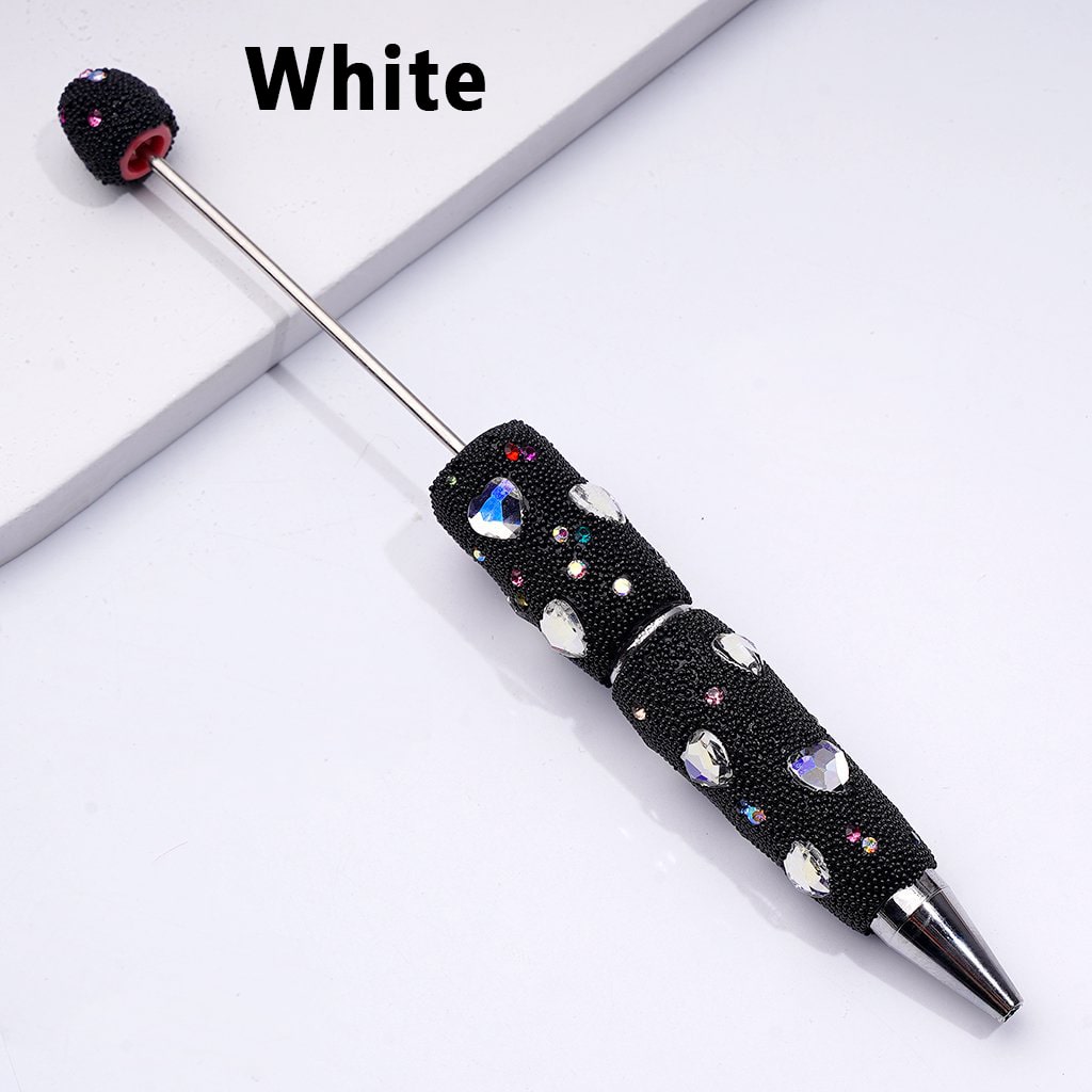 Clay Beadable Pens – Covered in Mini Rhinestones, Shiny Heart Accents & Black Snowball Texture