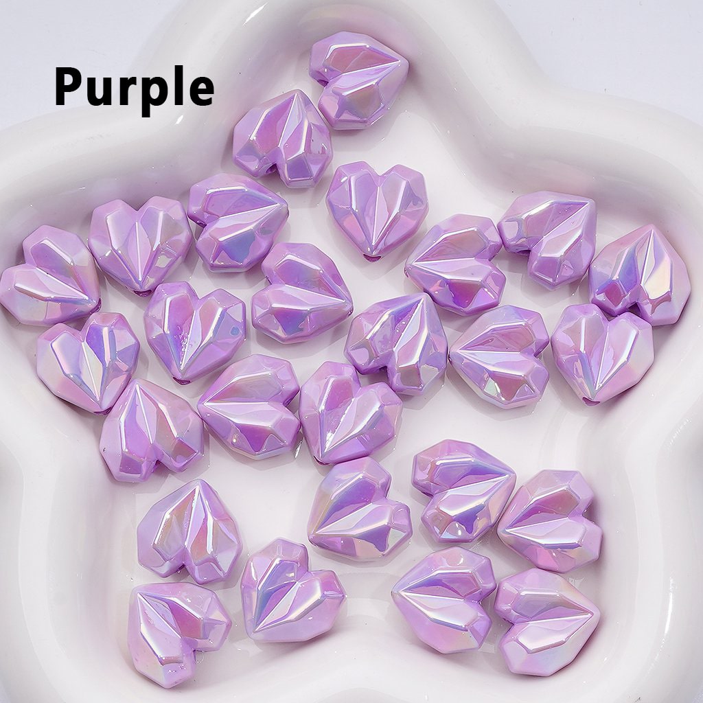 Geometric Heart Acrylic Beads – 16x18MM UV Coated Polyhedron Design, Random Color Mix