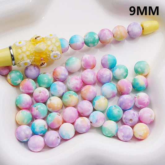 White Star Print Colorful Silicone Beads, 9MM Z-00272, Random Mix, Style
