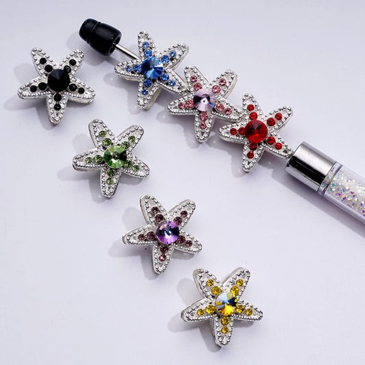 Elegant Silver Alloy Star Beads Multi-Color Rhinestones, 21MM Assorted Mix