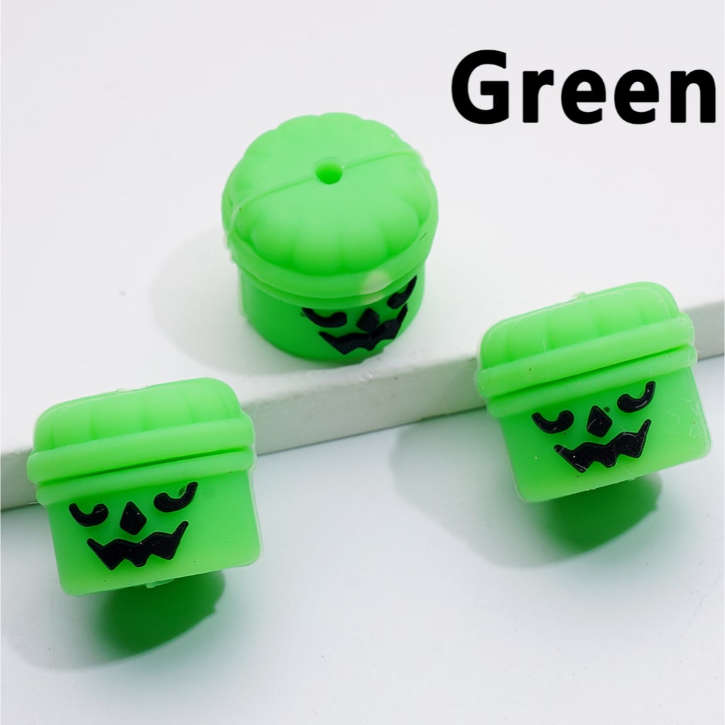 Halloween 3D Ghost Face Cylindrical Pumpkin Bucket Silicone Focal Beads