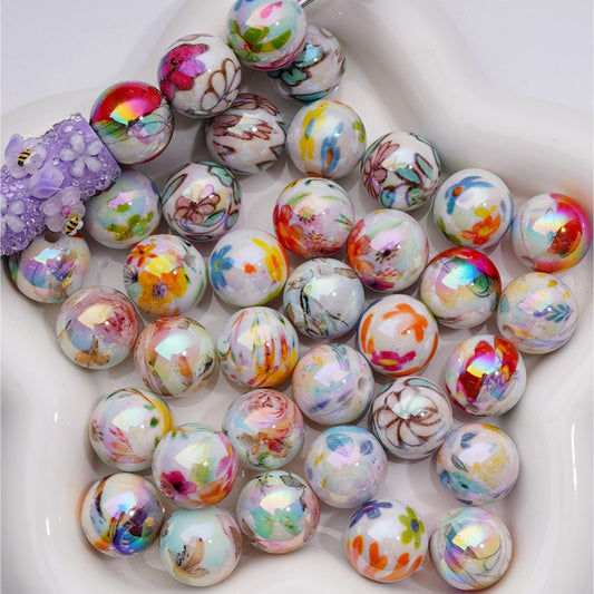 Different Flowers Multi-Color UV Coating Round Acrylic Beads, 16MM (Single Color is available for 200pcs Whole bag)