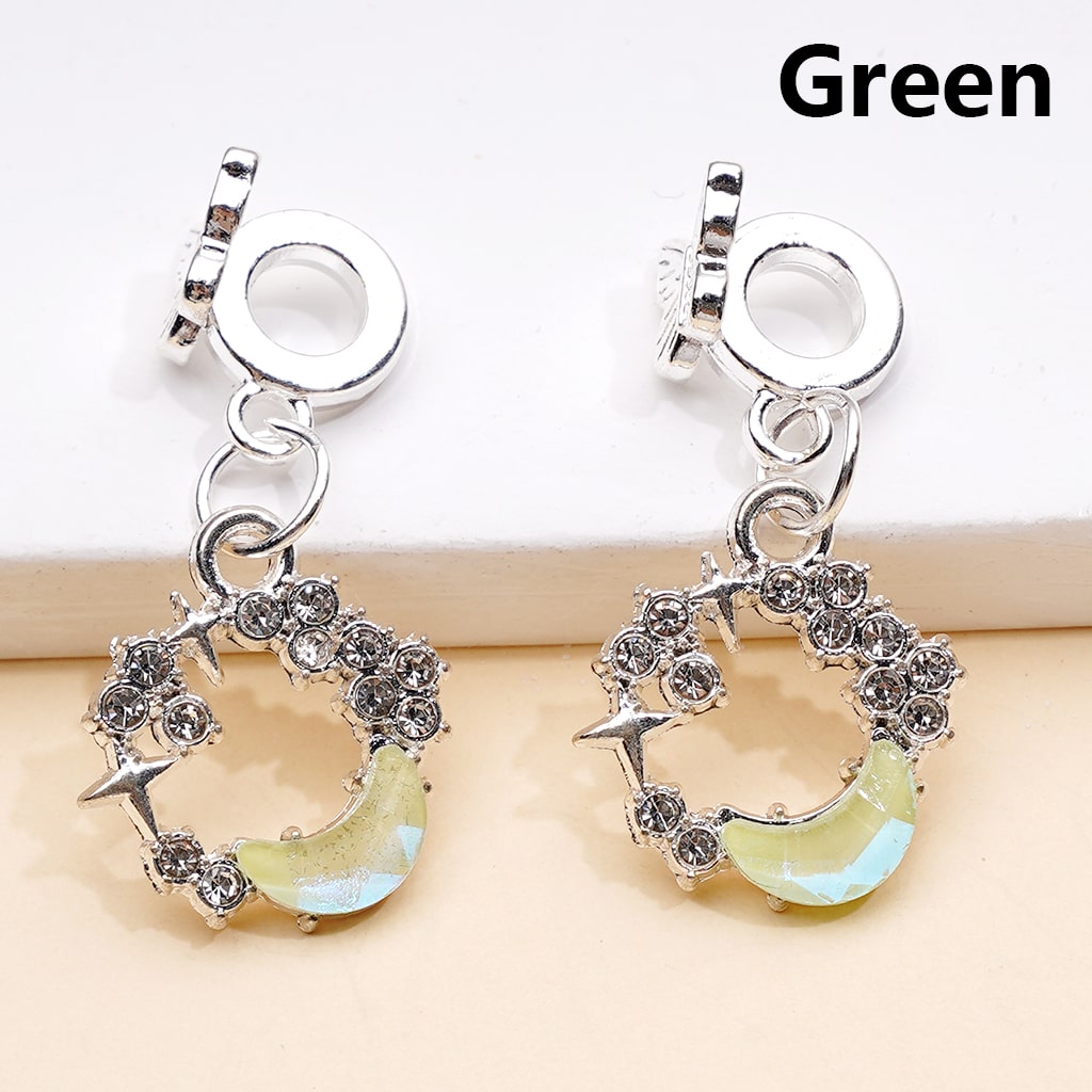Dangle Butterfly & Crescent Moon Charms Silver Alloy Bail Beads Rhinestone Pendant Jewelry