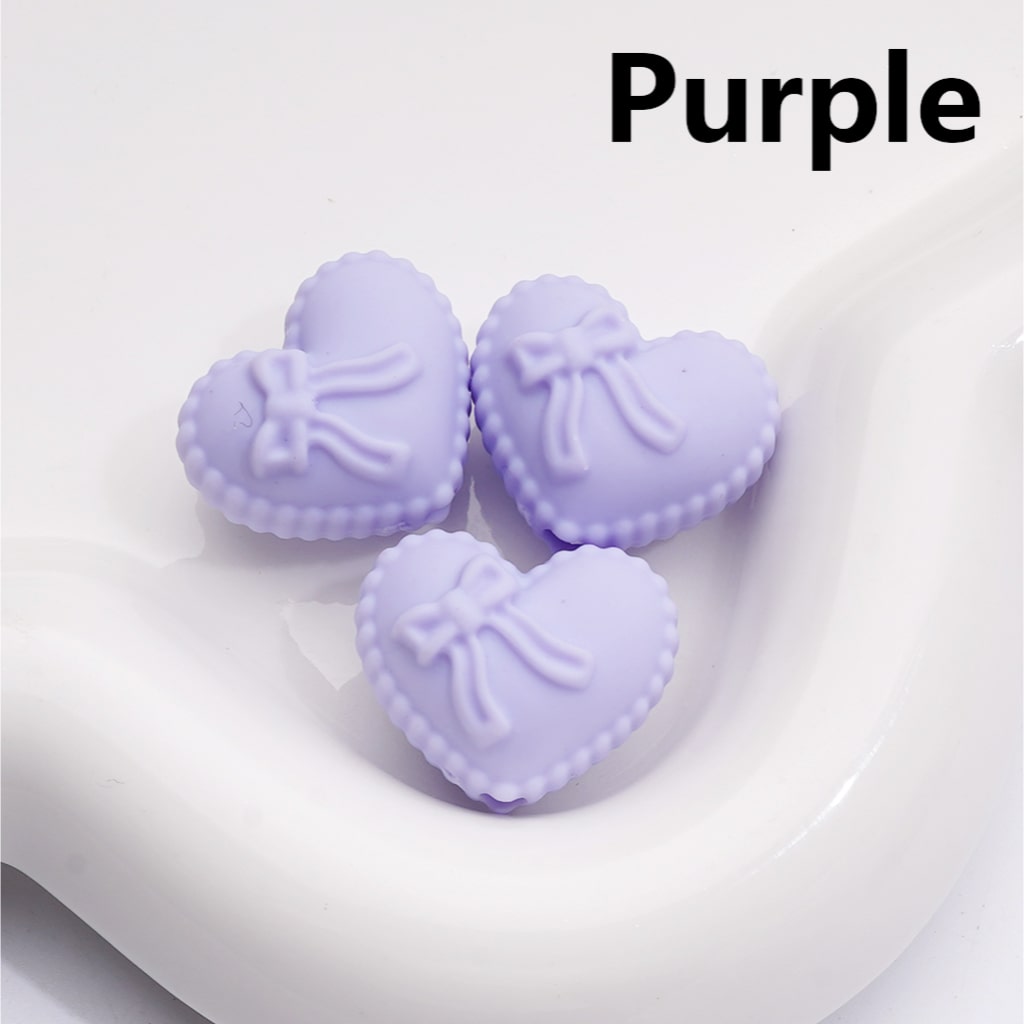 Rubber Coated Acrylic Beads Heart Shape with Bowknots Multi-Color 18*20MM (Single Color is av available for 200pcs(Whole Bag))