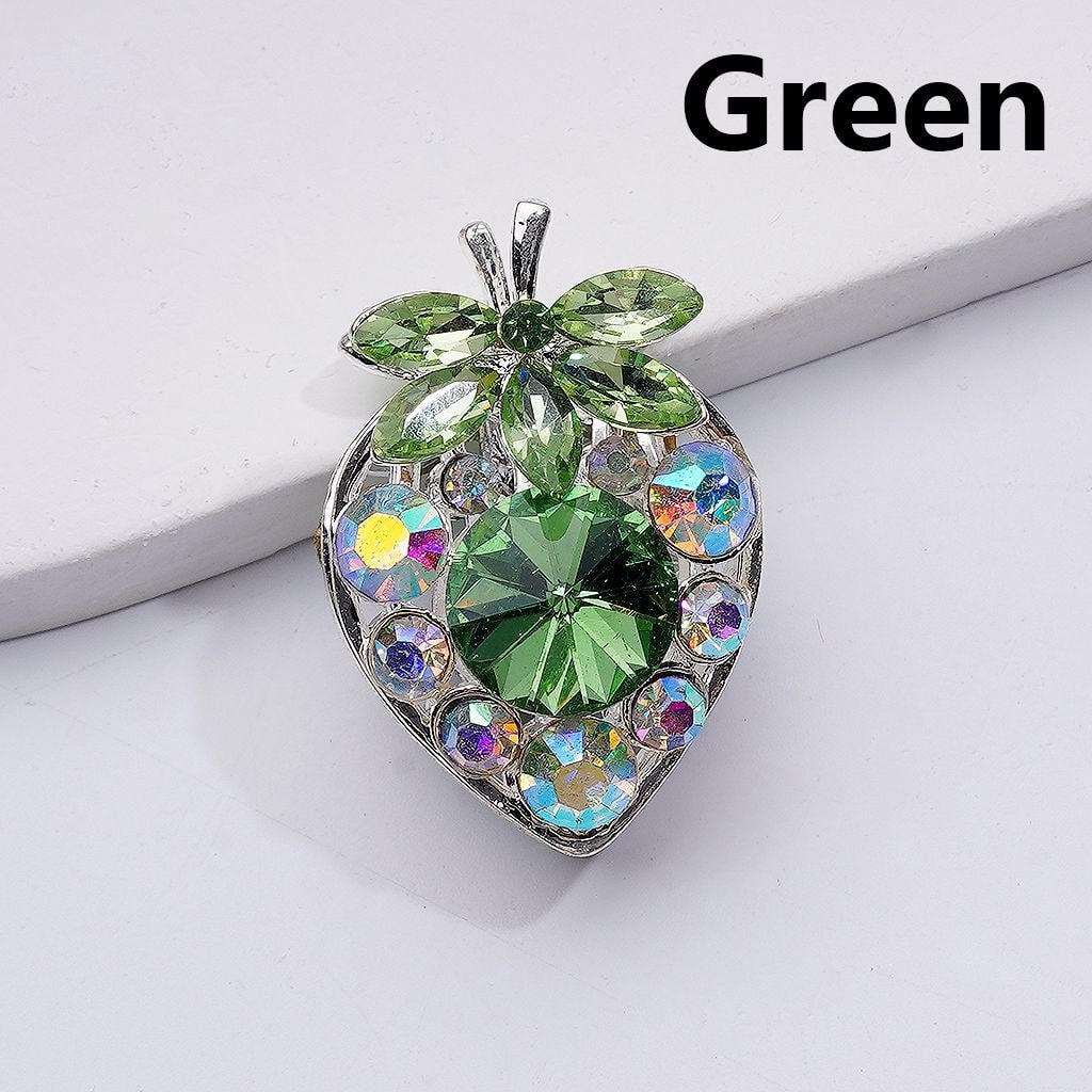 Strawberry Beads with Multi-Color Cone Shape Green Leaf AB Rhinestones Fancy Silver Alloy 22*33MM