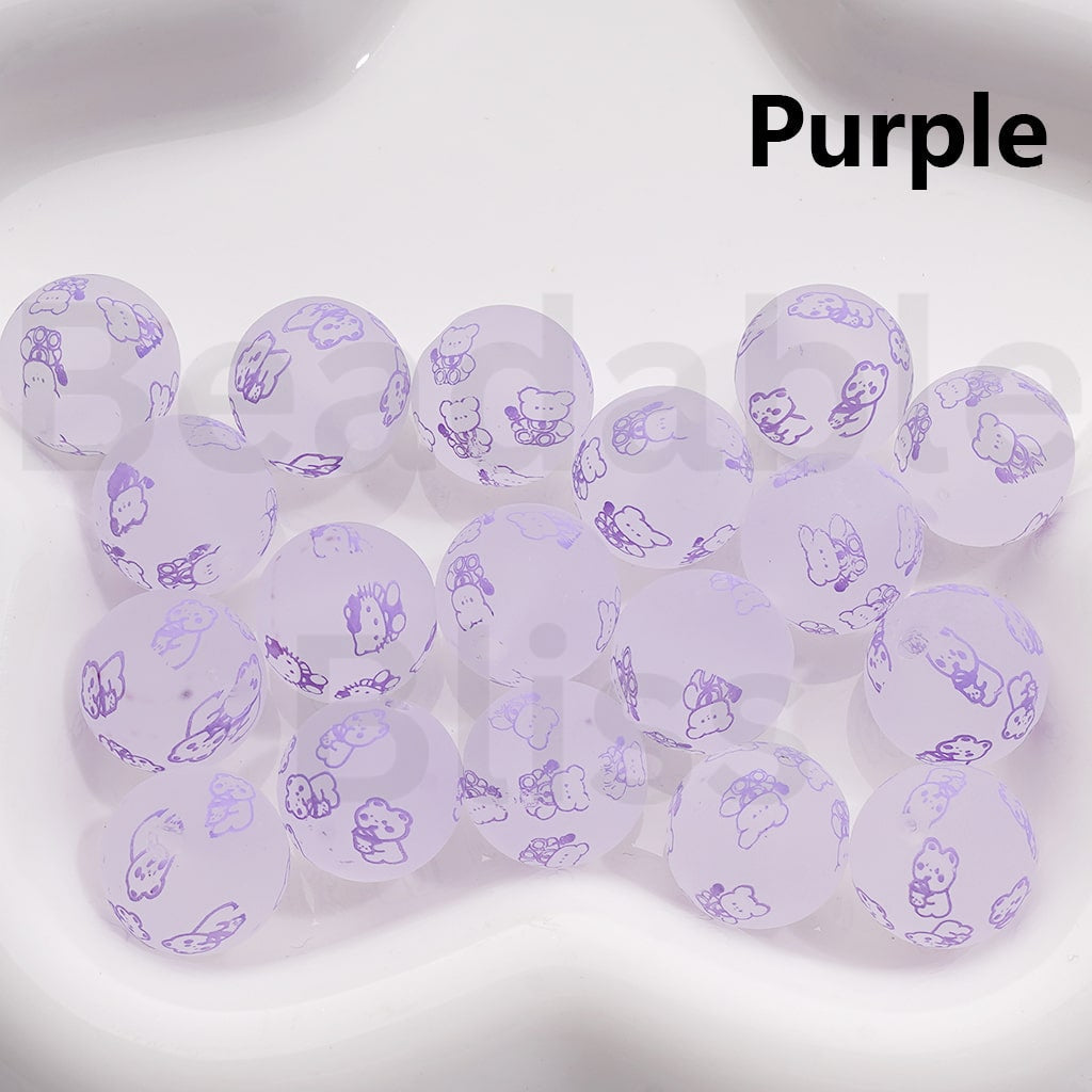 Adorable Character Frosted Round Design Cute Cat Character & Pochacc Print Acrylic Beads 16MM (Single Color Is available for 200pcs(Whole Bag))