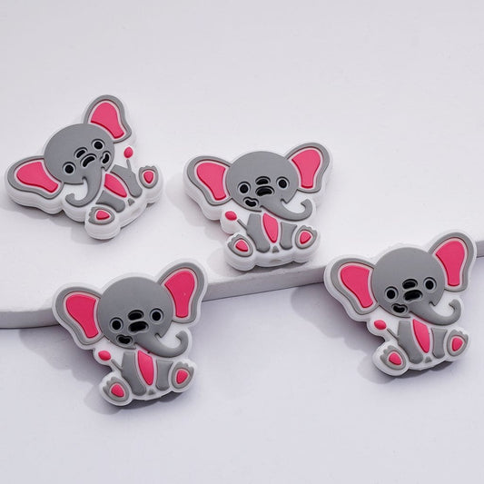 Gray Elephant with Cute Big Red Ears Silicone Focal Beads