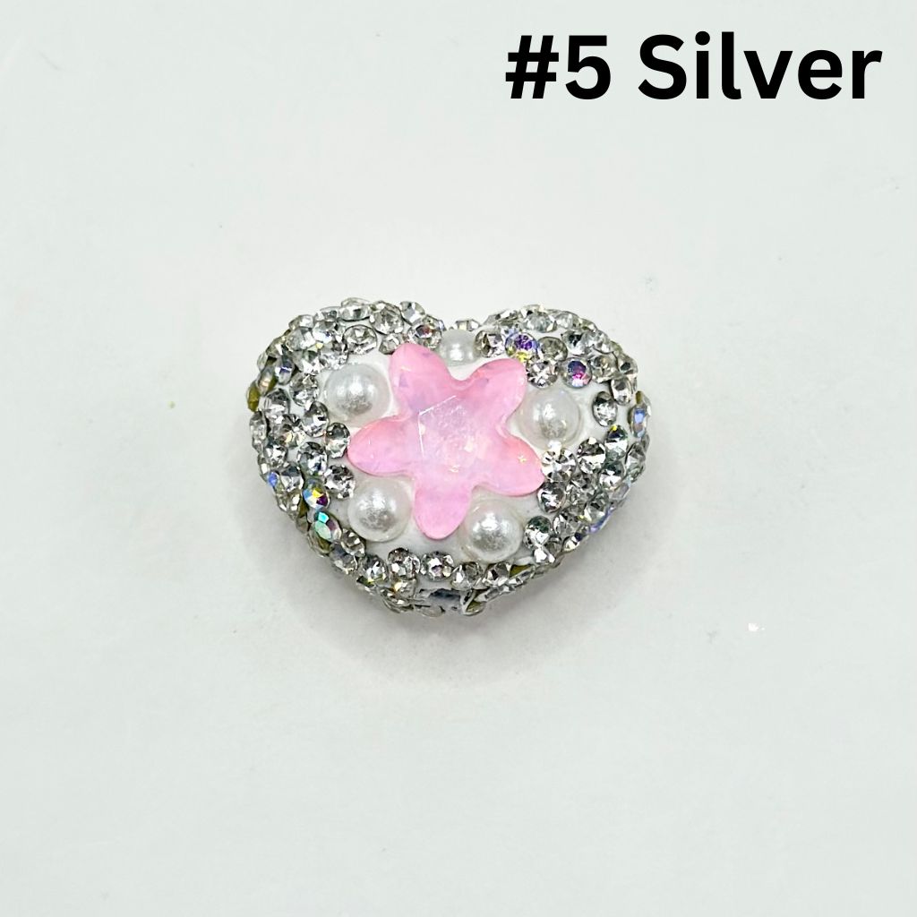 Star Rhinestones and Small White Pearls with Heart Shape Clay Beads, 25MM by 19MM