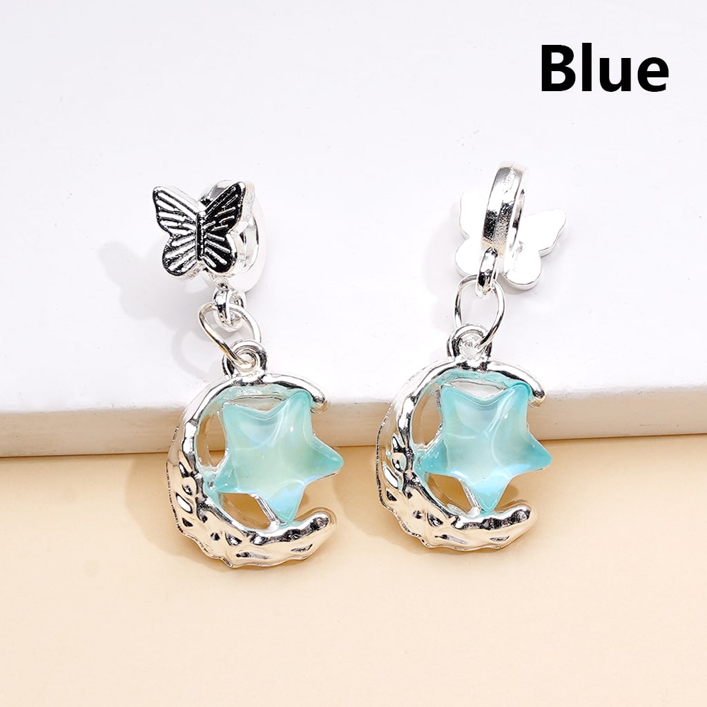 Silver Alloy Bail Beads Dangle Butterfly & Star Charms Rhinestone Pendant Accessories